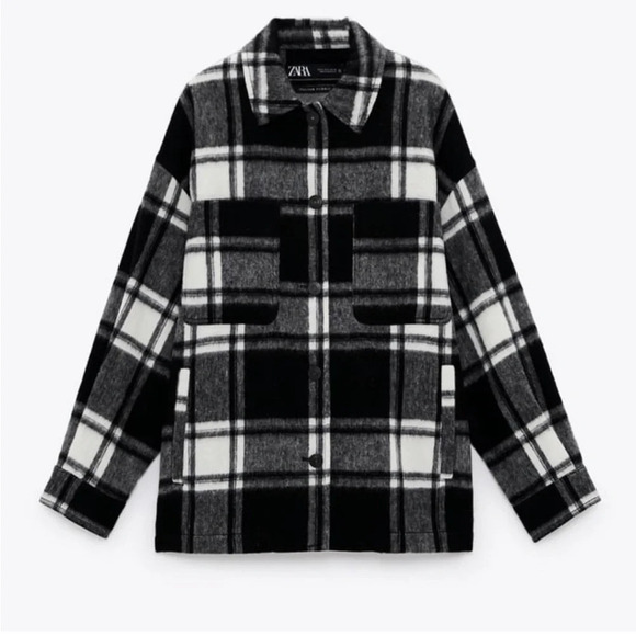 Zara Wool Blend Plaid Oversized Heavy Flannel Jacket Shacket Shirt Size XS - Picture 1 of 11